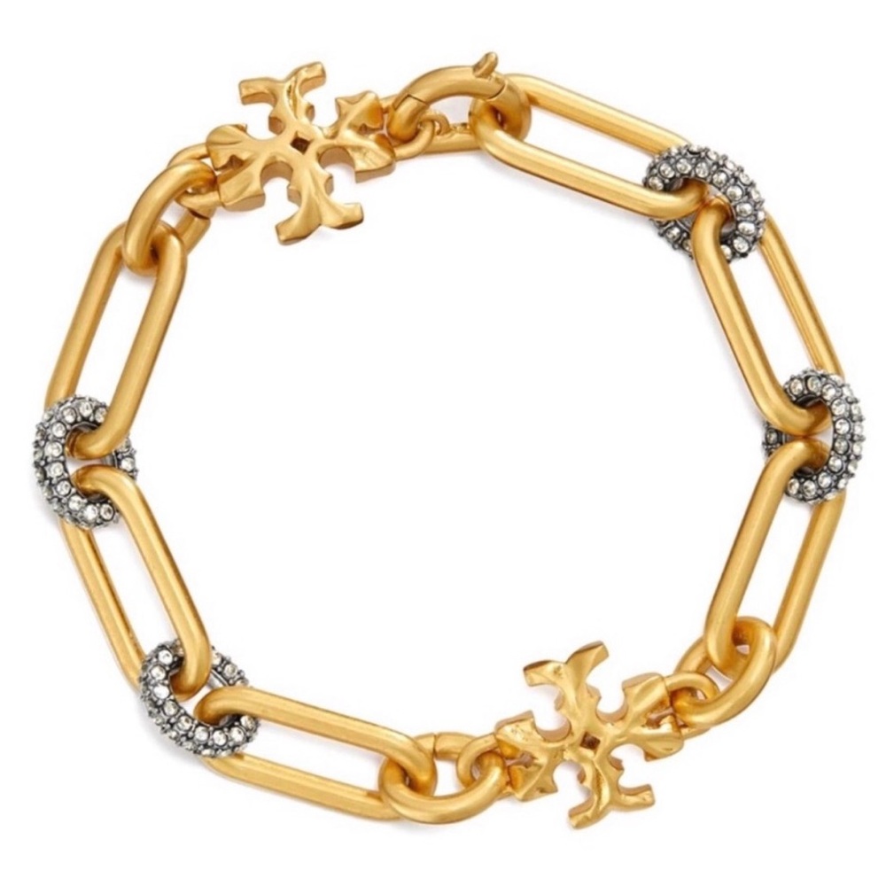 NWOT Auth. Tory Burch Roxanne Pave Bracelet in rolled Tory Antique Gold